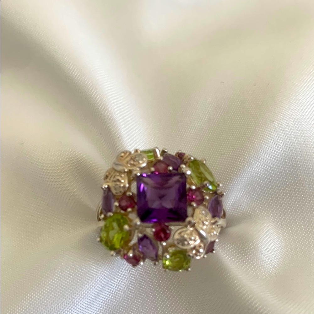 Elegant Purple and Green Cocktail Ring with Amethyst and Peridot